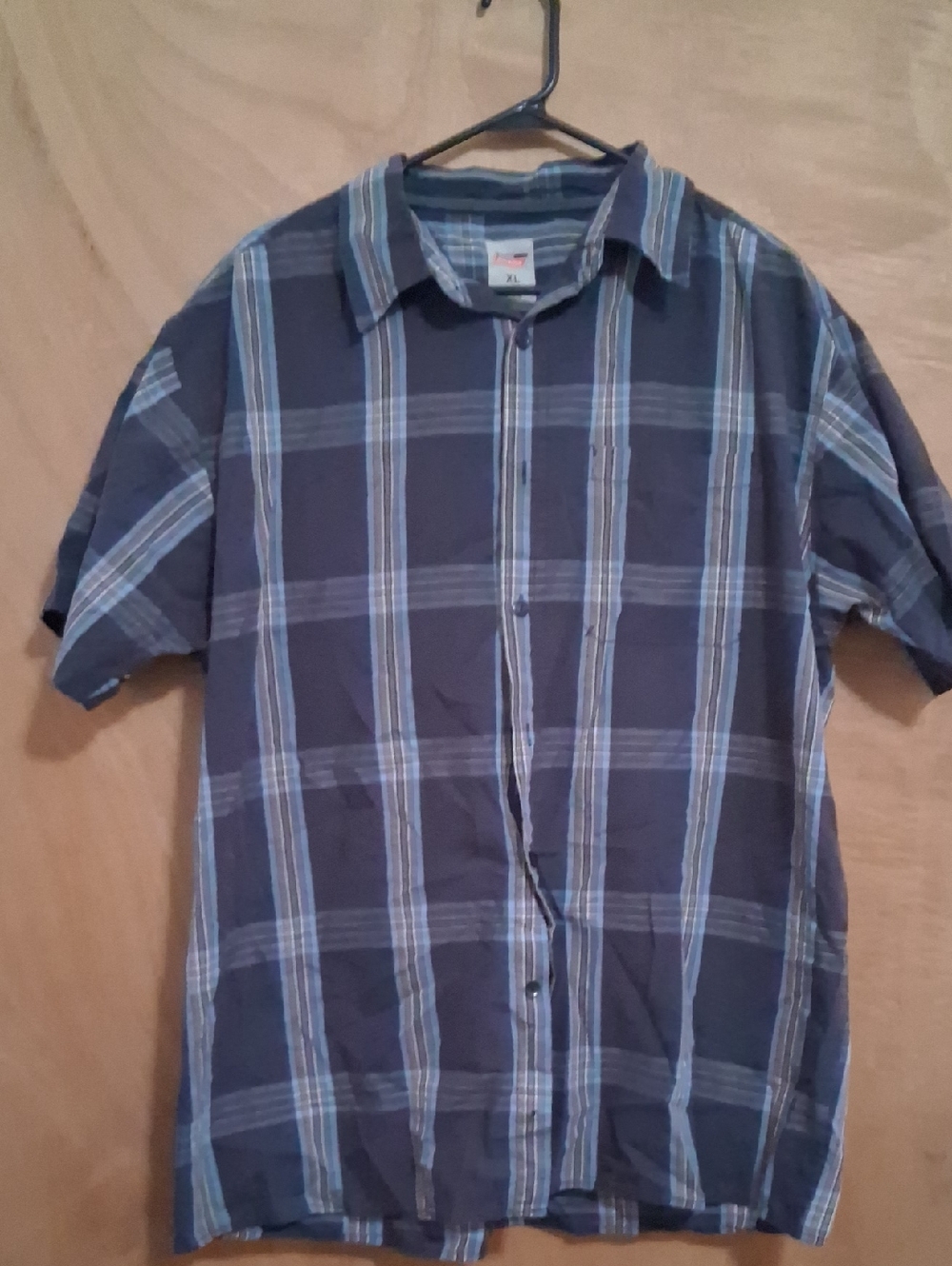 Dickies Navy and Light Blue Plaid Short-Sleeve Button-Down Shirt